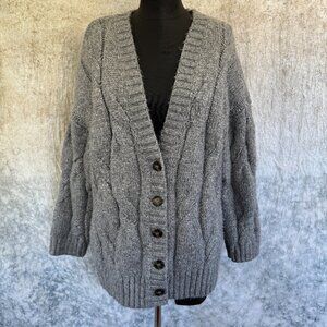 Altar'd State Grey Cable Knit Button Up Chunky Cardigan - XXS